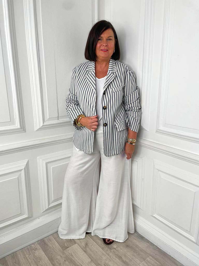 Striped Cotton Blazer - White & Navy