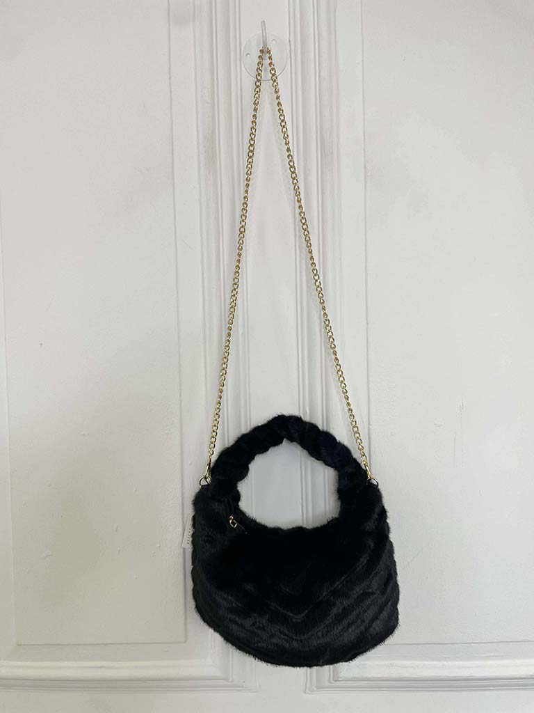 Malissa J Faux Fur Shoulder Bag - Black