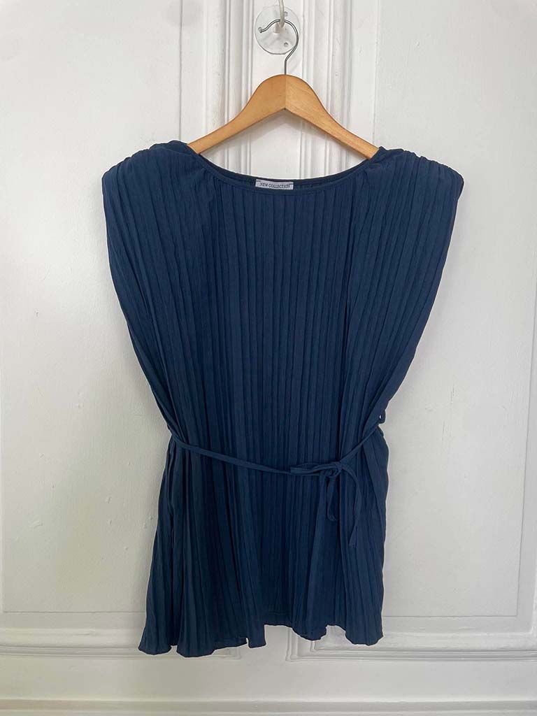 Sleeveless Pleated Co-ord - Navy
