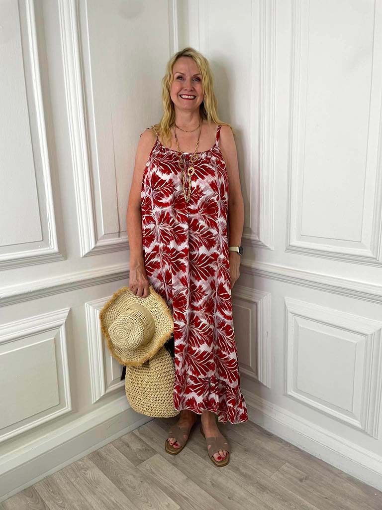 Palm Summer Dress - Red