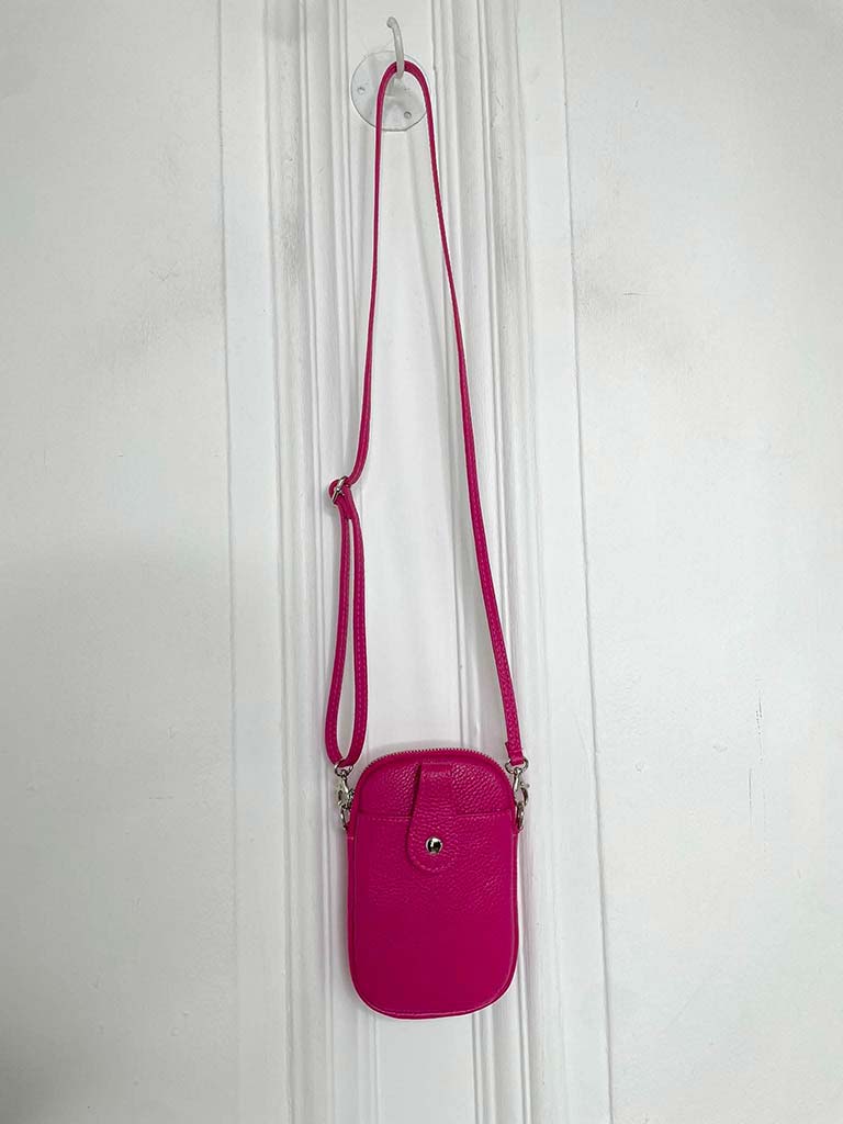 Leather Cross Body Phone Bag - Hot Pink