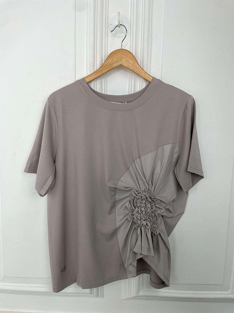 Malissa J Jersey Ruffle Top - Taupe