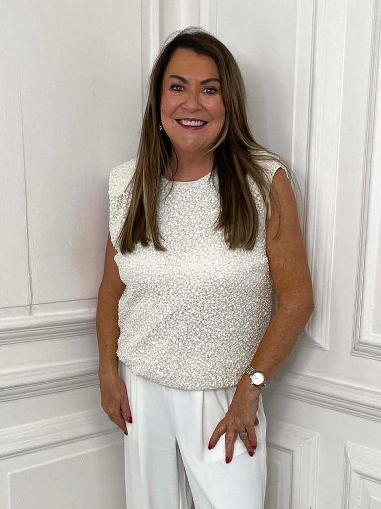 Malissa J Textured Sequin Top - Cream