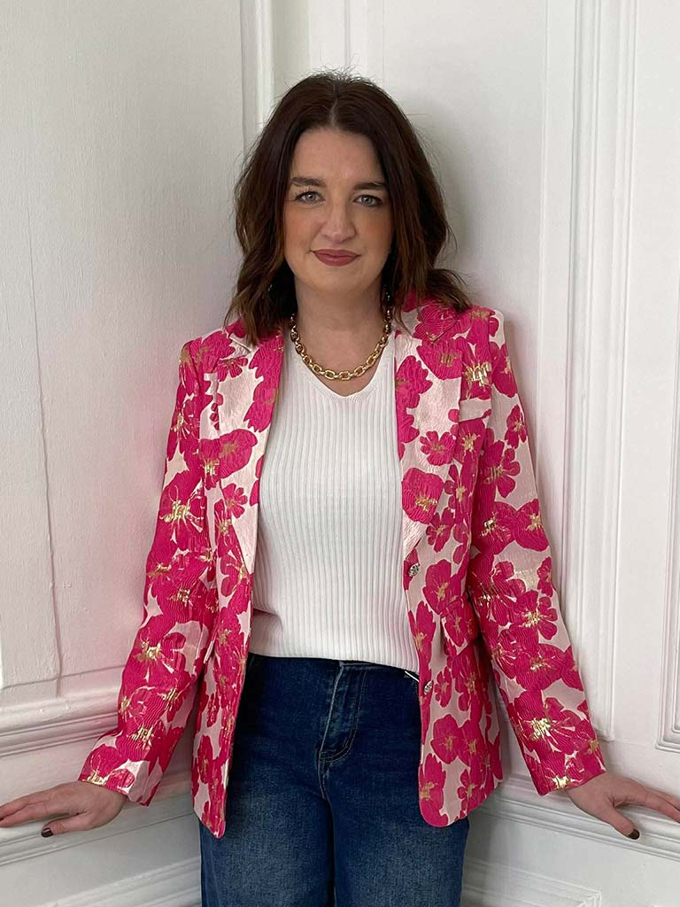 Metallic Flower Blazer - Fuchsia