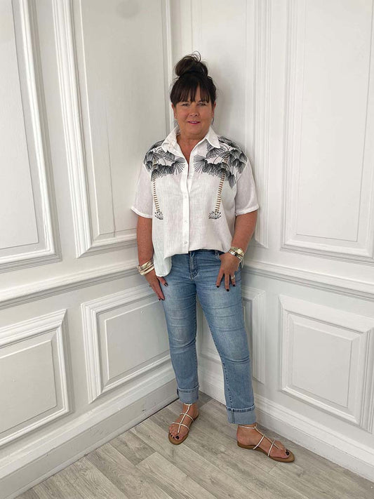 Embroidered Print Palm Shirt - Monochrome