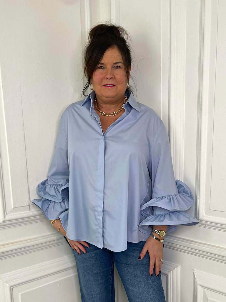 Malissa J Frill Sleeve Shirt - Powder Blue