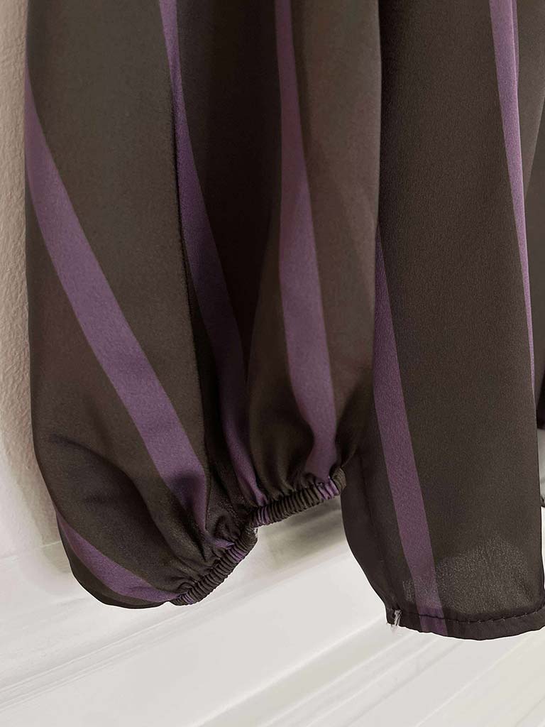 Stripe Tie Neck Blouse - Chocolate