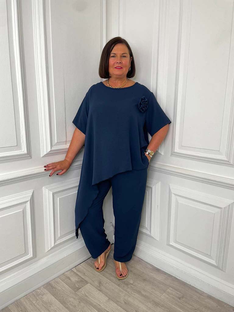 Asymmetric Flower Co-ord - Navy
