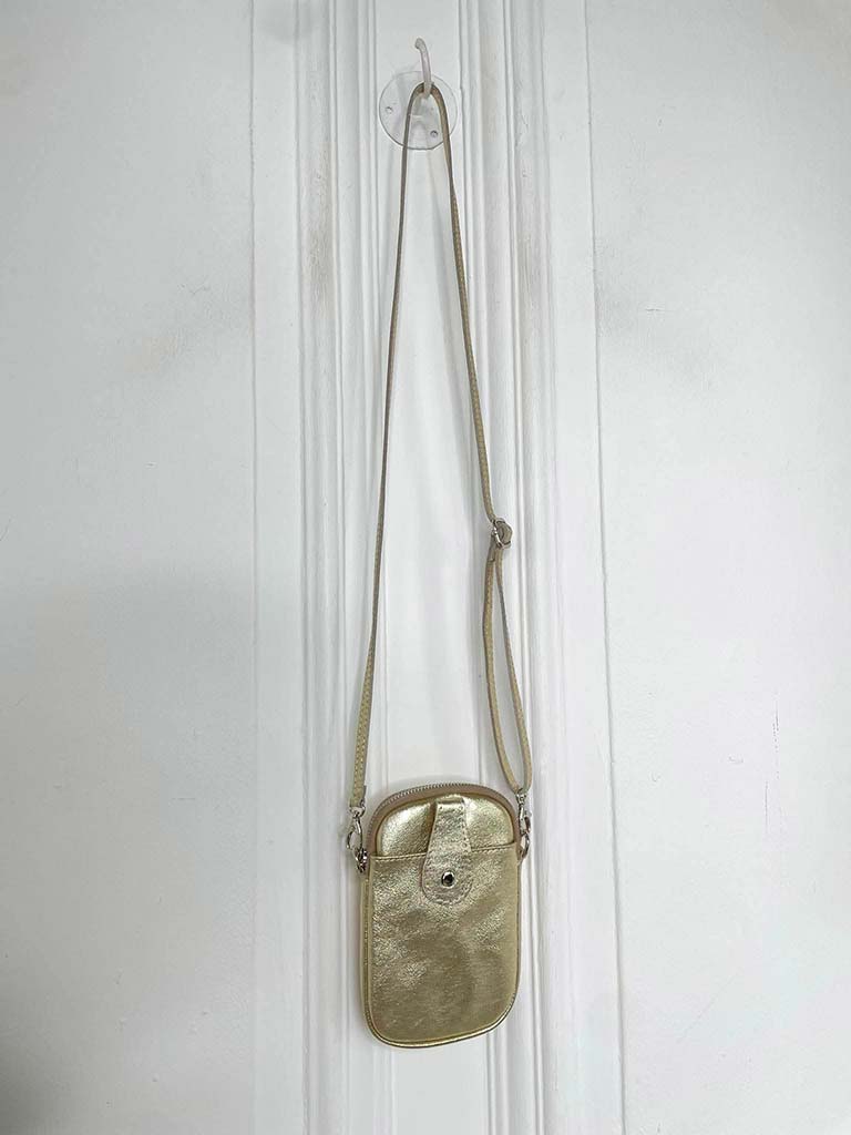 Leather Cross Body Phone Bag - Gold