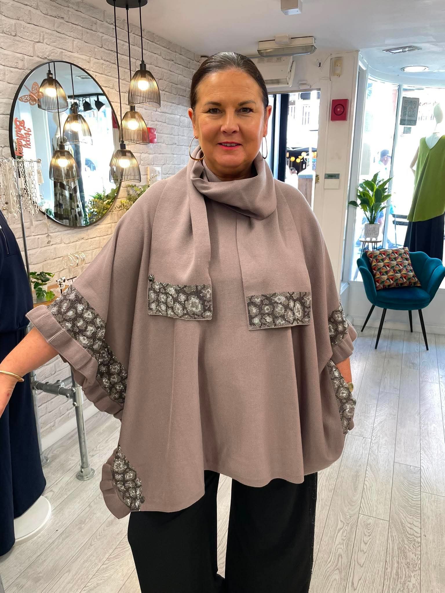 Malissa J Embellished Knit & Scarf - Stone