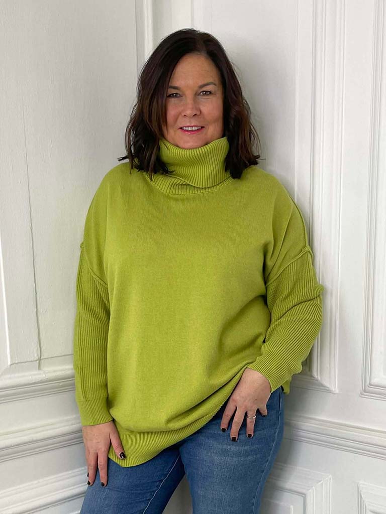 Malissa J Exposed Seam Polo Knit - Lime