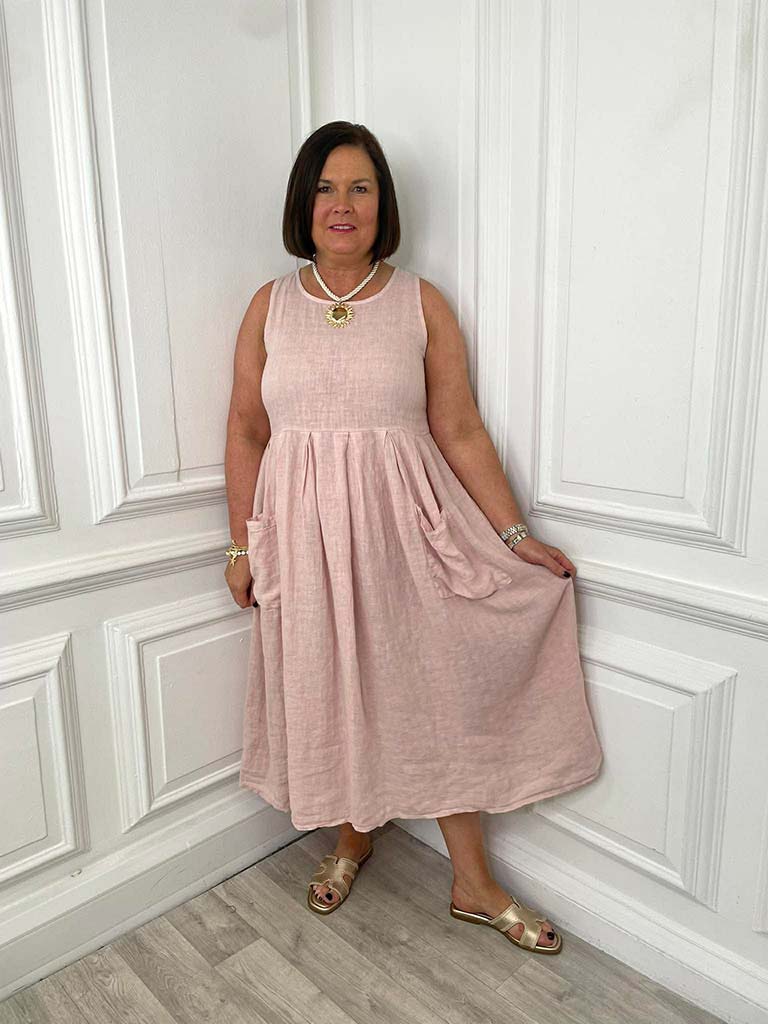 Linen Sleeveless Pocket Dress - Petal