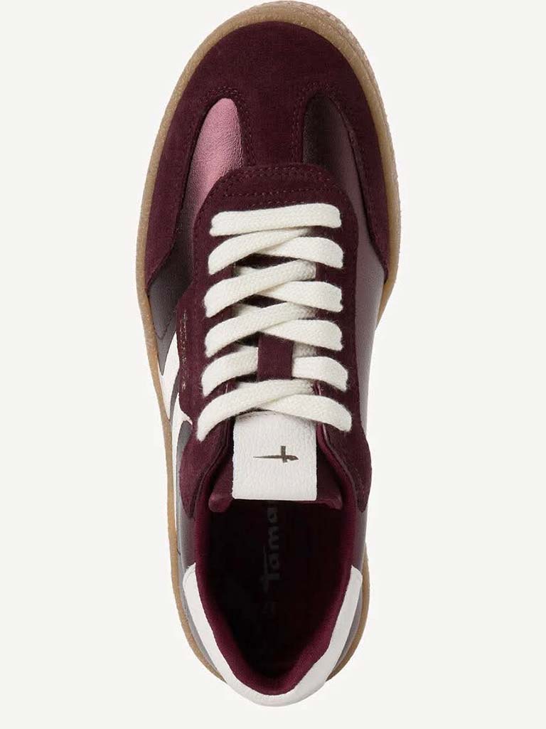 Tamaris Leather Trainers - Bordeaux Metallic
