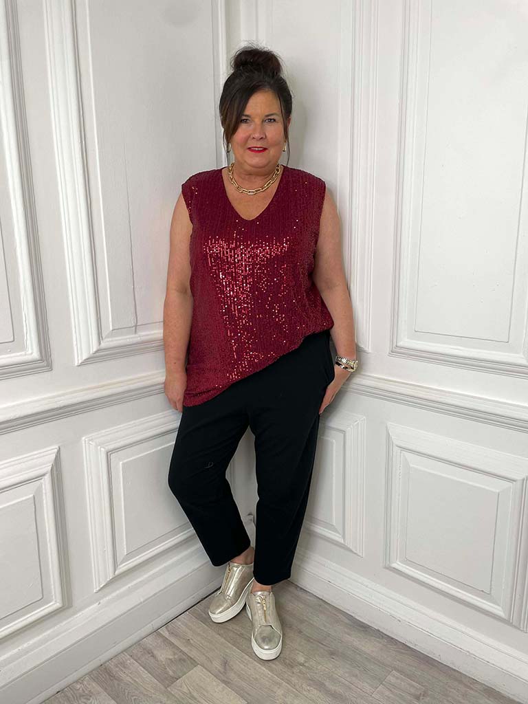 Sequin Sleeveless Top - Merlot