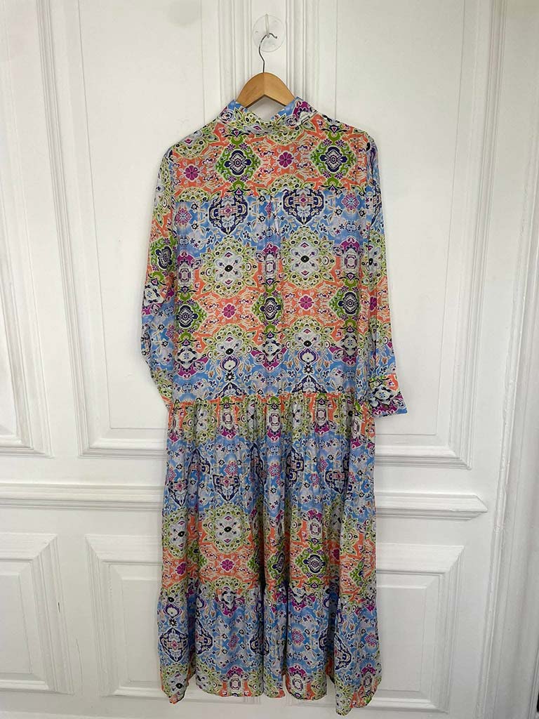 Malissa J Patchwork Tiered Dress - Blue