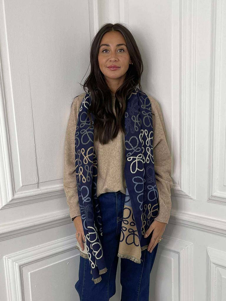Malissa J Loop Print Scarf - Navy