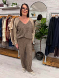 Malissa J Wide Leg Sequin Trousers - Latte