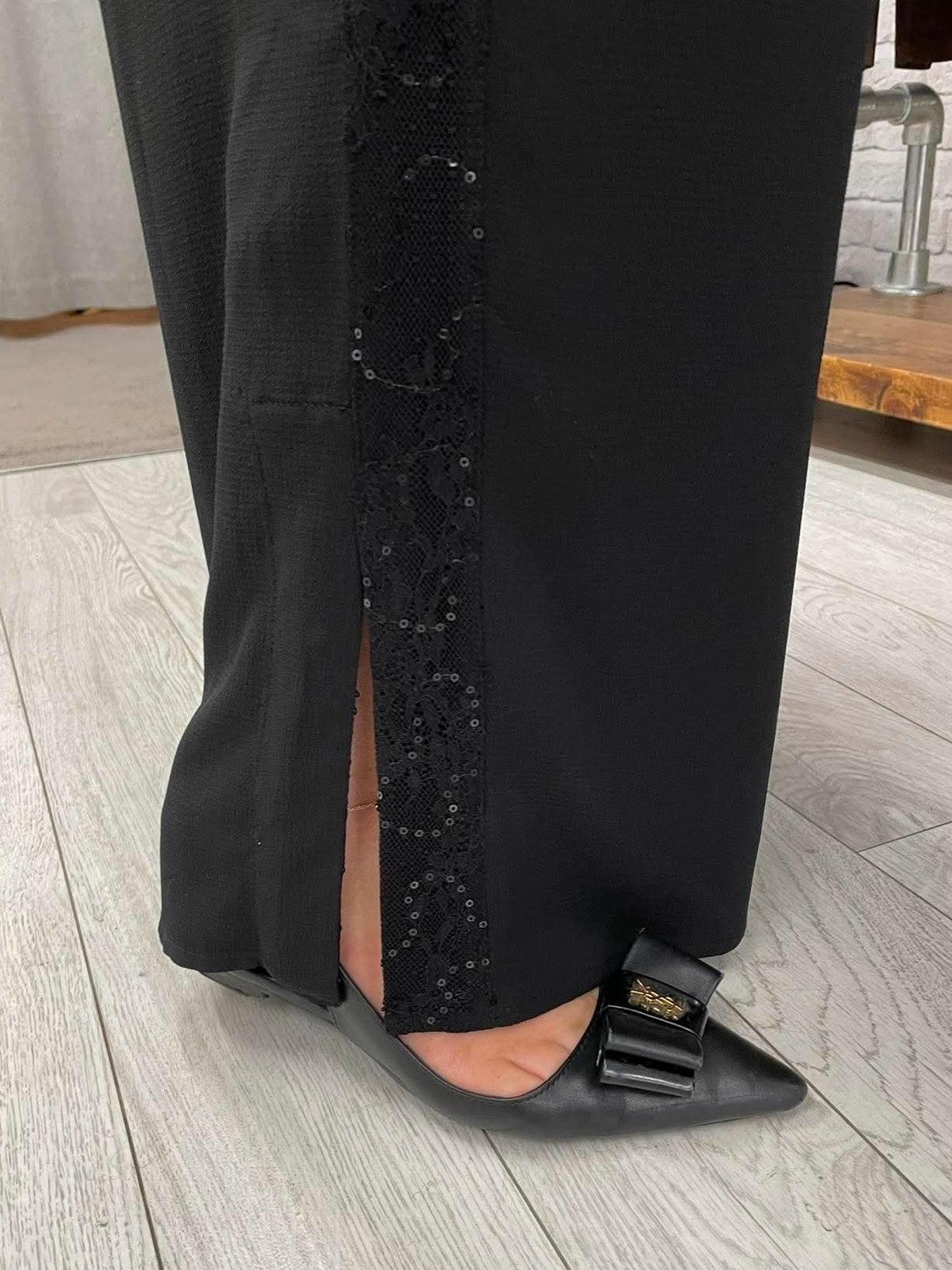 Malissa J Lace & Sequin Side Stripe Palazzos - Black