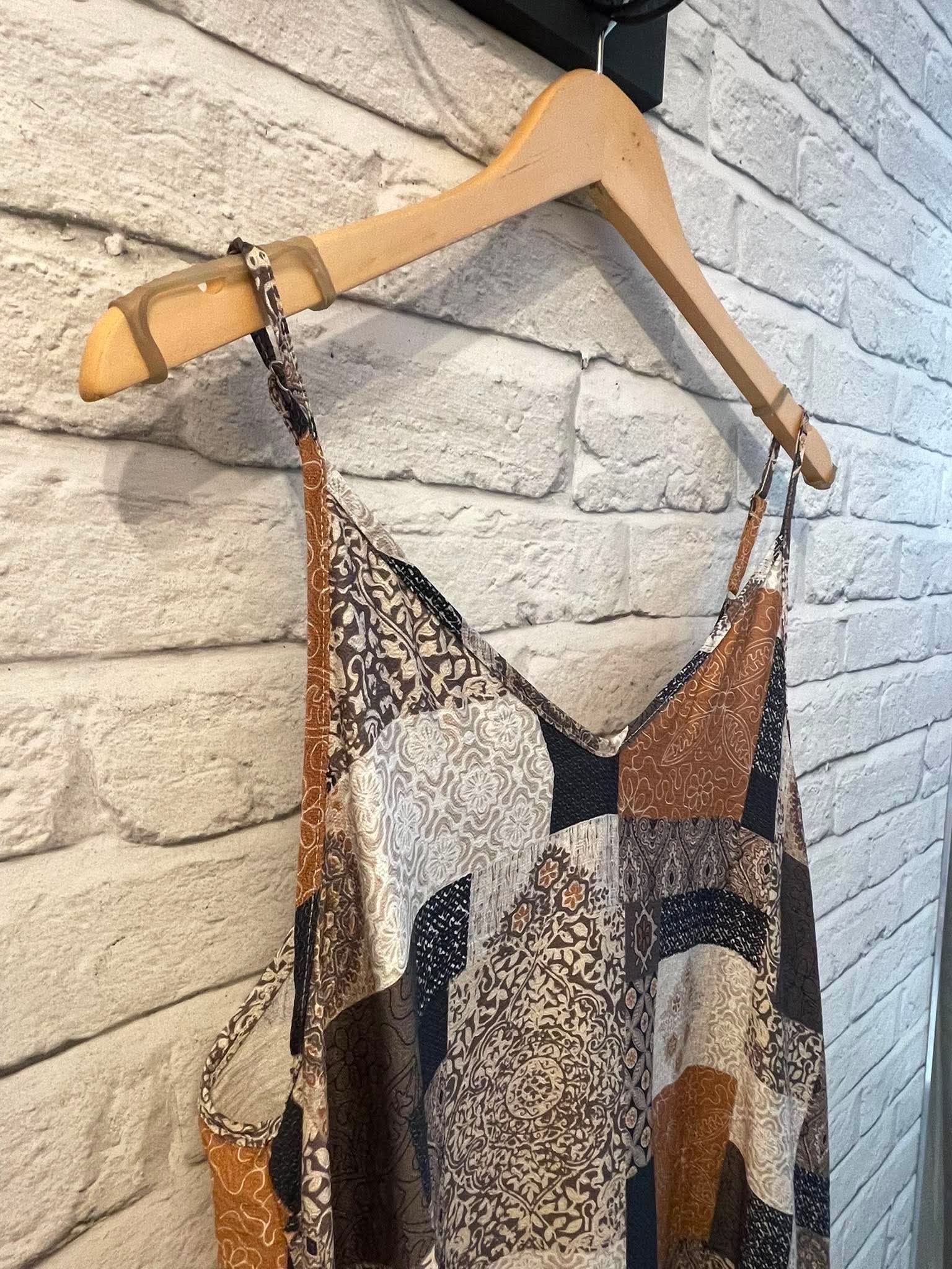 Tile Print Maxi Dress - Navy & Tan