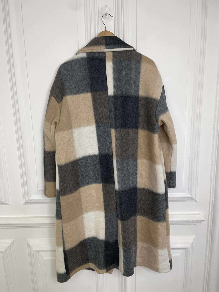 Check Wool Mix Coat - Stone