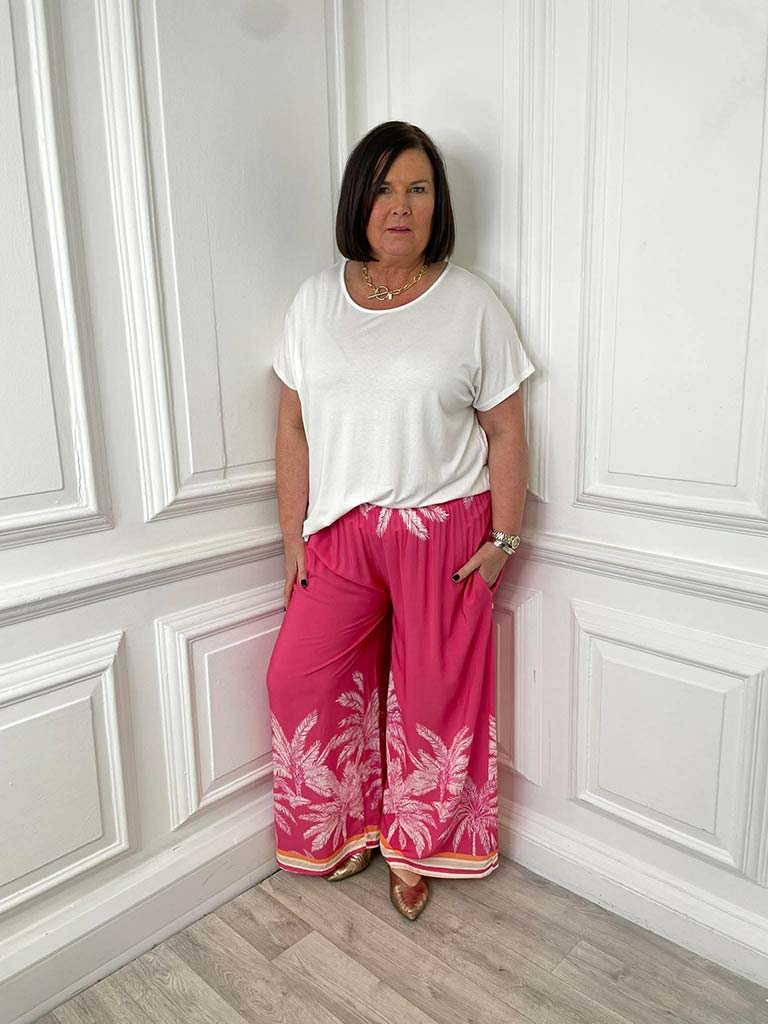 Palm Print Palazzos - Pink