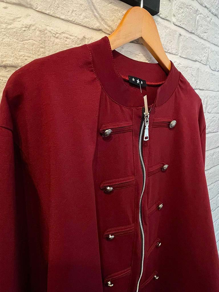 Military Cotton Blend Jacket - Merlot