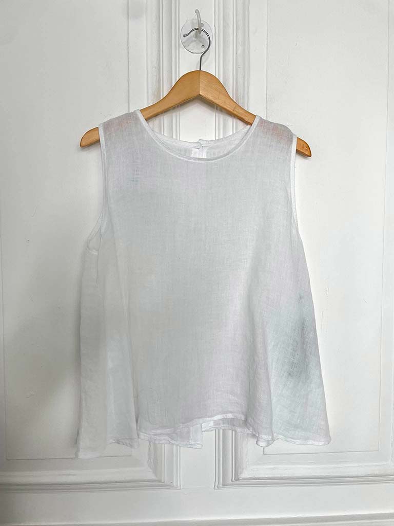 Linen Button Back Top - White