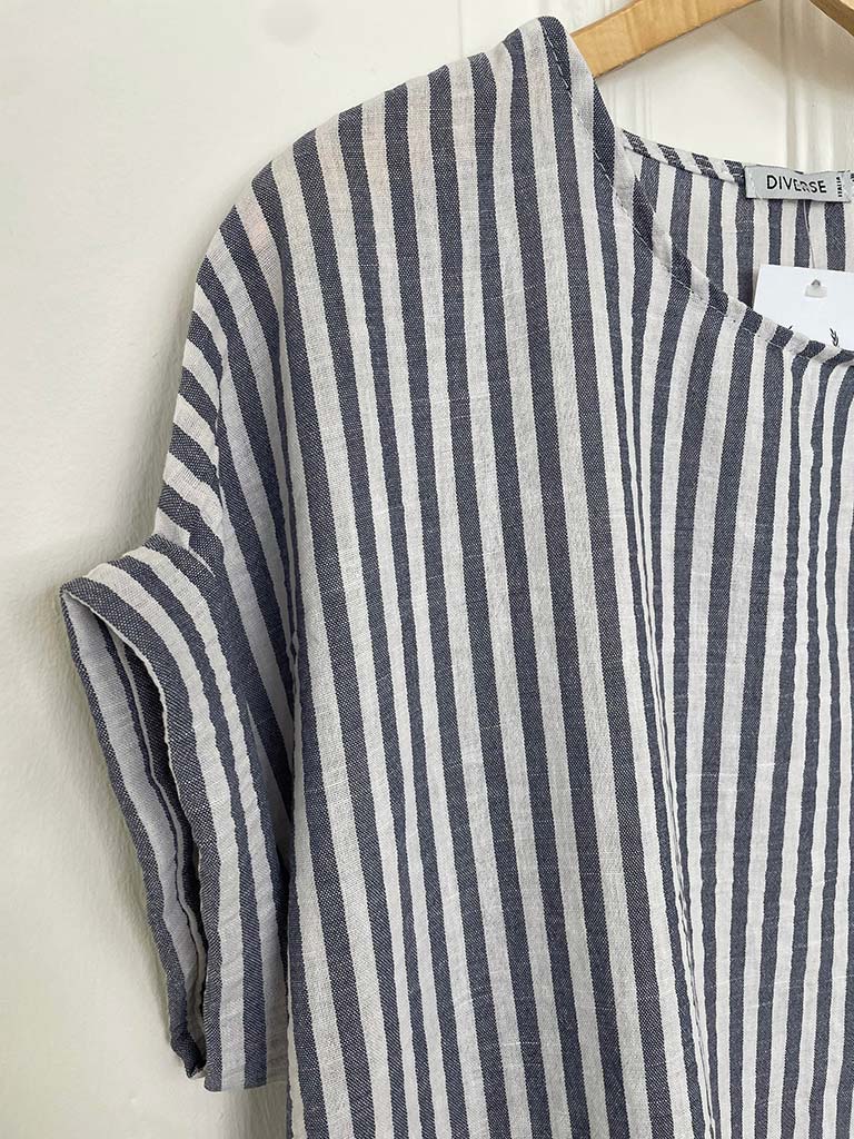 Stripe Boxy Tee - Navy