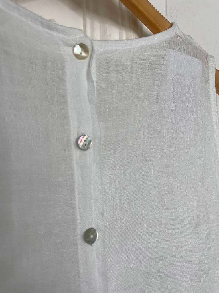 Linen Button Back Top - White