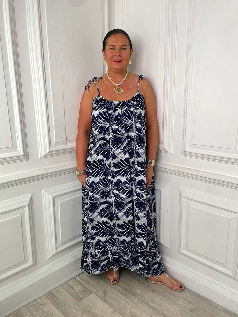 Palm Summer Dress - Navy