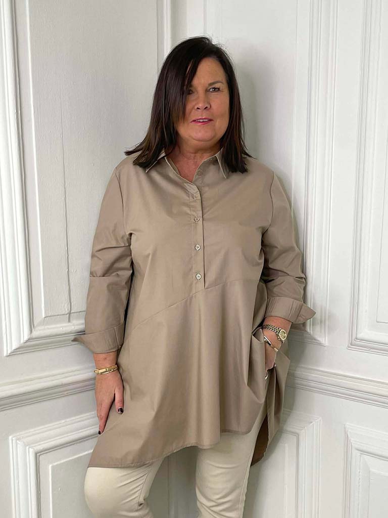 Malissa J Asymmetric A-Line Shirt - Sand