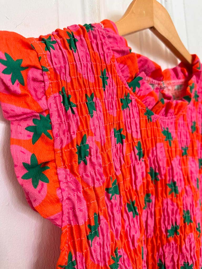Shirred Frill Strawberry Top