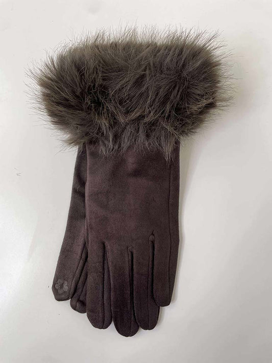 Malissa J Faux Suede Gloves - Brown