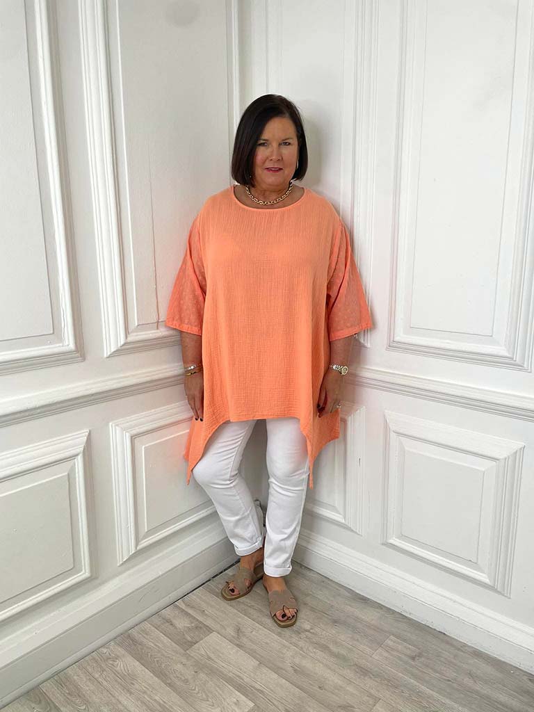 Ditsy Floral Sleeve Seersucker Top - Apricot