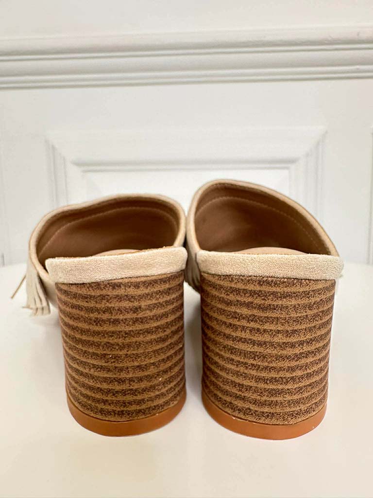 Fringed Mule Sandal - Stone