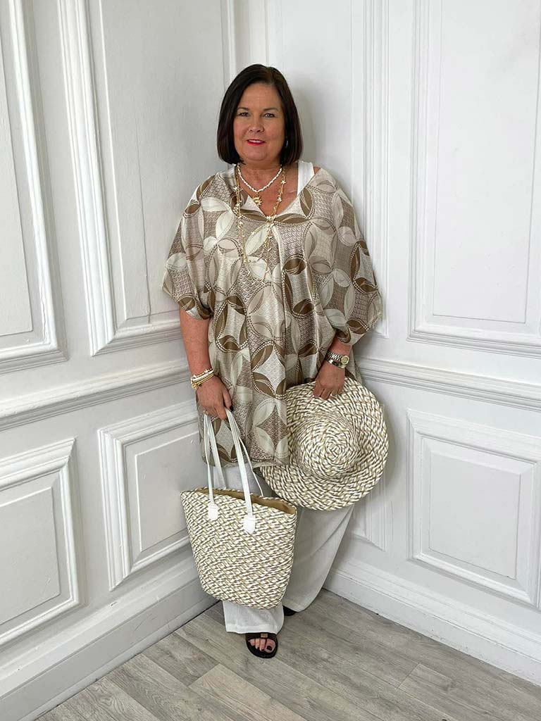 Malissa J Two Piece Straw Bag & Hat - Stone