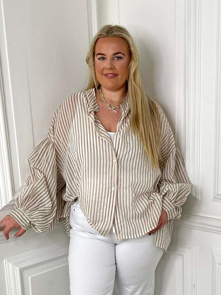 Balloon Sleeve Stripe Blouse - Stone