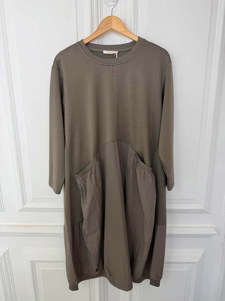 Malissa J Curved Waist Pocket Dress - Latte