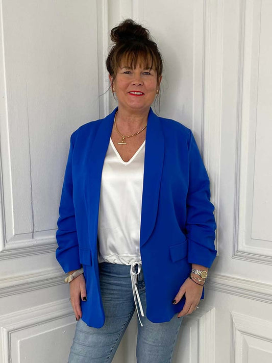 Ruched Sleeve Blazer - Electric Blue