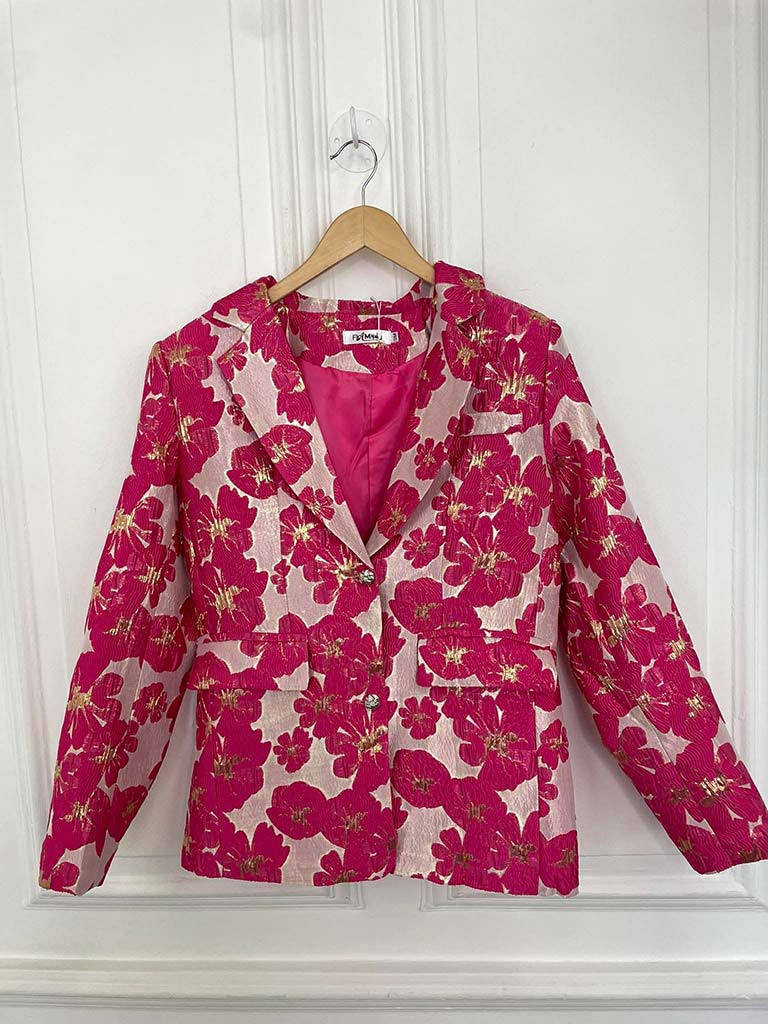 Metallic Flower Blazer - Fuchsia