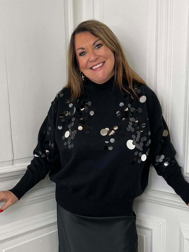 Malissa J Sequin Disc Knit - Black