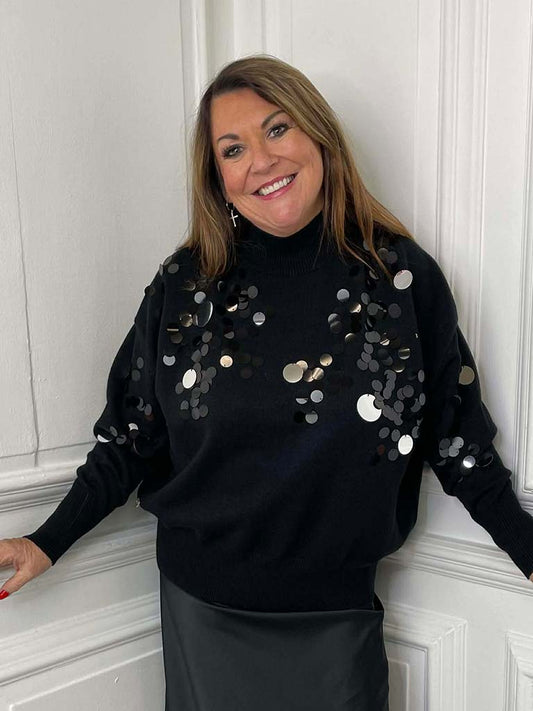 Malissa J Sequin Disc Knit - Black