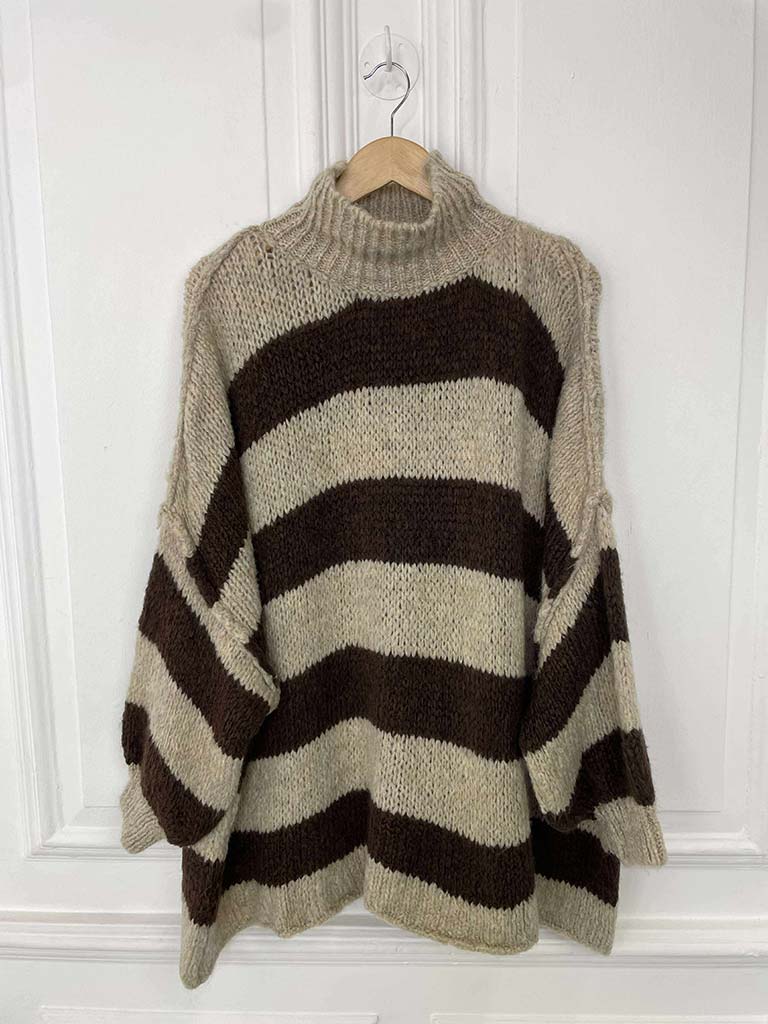 Chunky Exposed Seam Stripe Knit - Oat & Chocolate