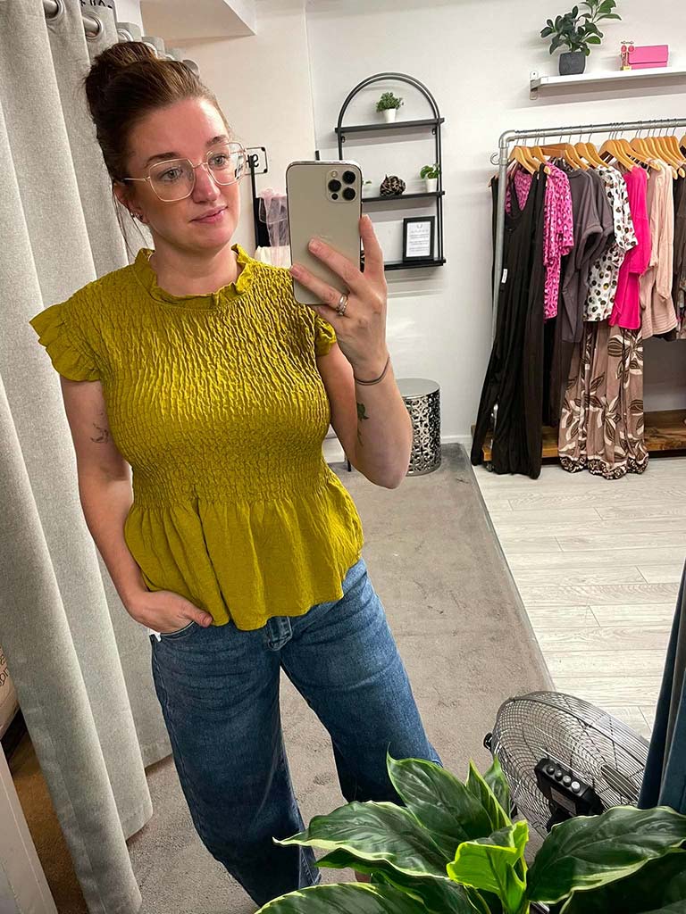 Shirred Frill Top - Olive