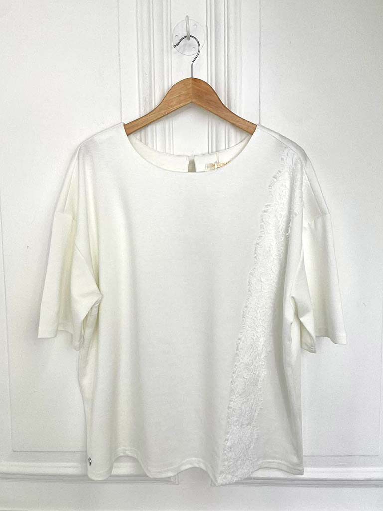 Malissa J Lace Trim Top - Warm White