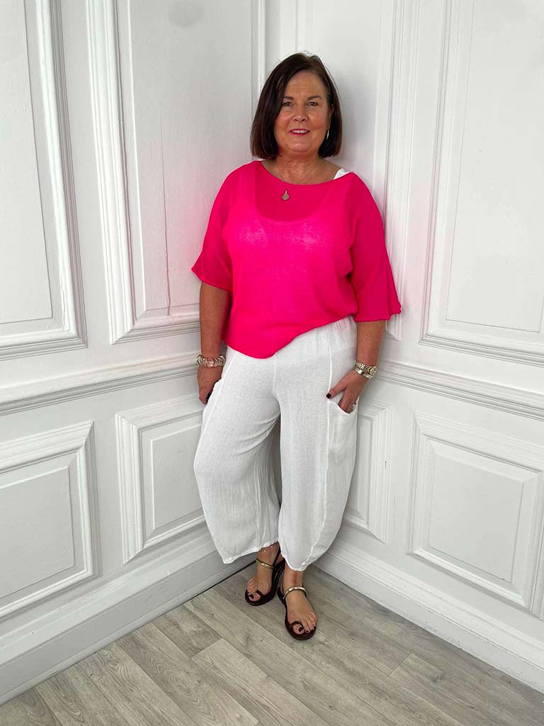 Exposed Edge Boxy Knit - Hot Pink