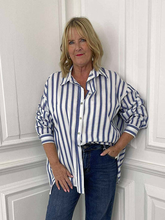 Striped Cotton Shirt - Royal Blue