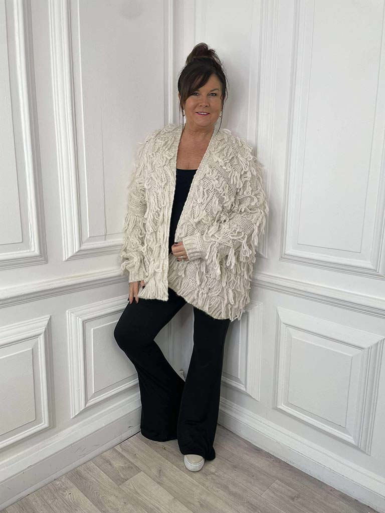 Slouchy Shaggy Cardigan - Stone