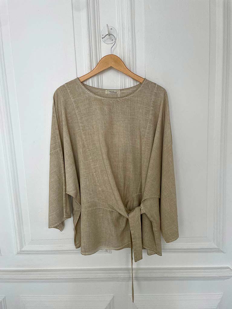 Tie Front Relaxed Top - Sand