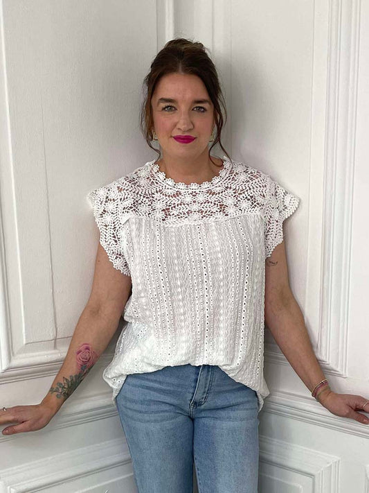 Broderie Anglaise Crochet Top - White